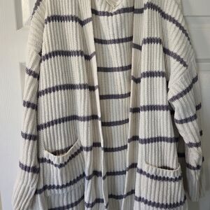 Pink Rose Cream and Gray Striped Cardigan